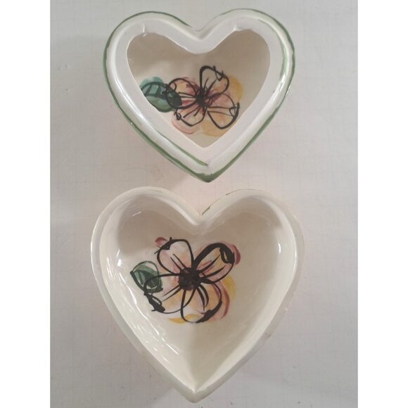 Kelly Jo Pottery Heart Shaped Box Floral Cactus Pink Green Southwestern 5.5x5 - Picture 3 of 5